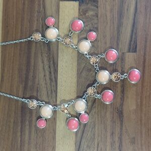 Trifari crown gold tone, coral, peach rhinestone costume necklace bold